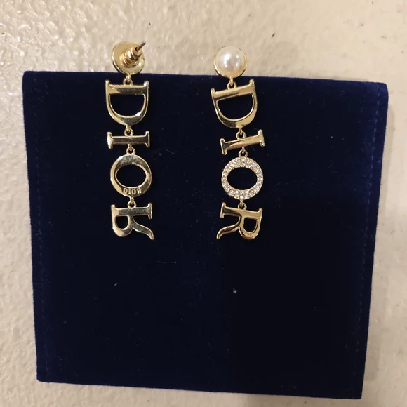 Dior Gold and Pearl Logo Earrings - Picture 2 of 5
